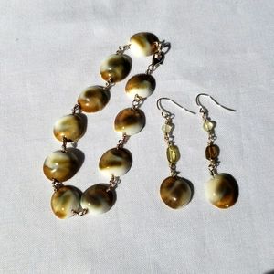 Handcrafted Polished Shell Earrings & Bracelet Set